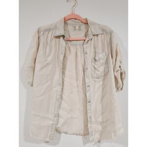 Womens Cato Light Blue Distressed Button Down Short Sleeve Size XS